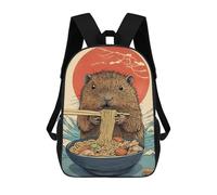 sinyumoney Kids School Book Bag Ramen Eating Hamster Capibara Children's School Backpack Fashion Casual Travel Rucksacks 3D Printed Funny Cool Book Bags 17inch