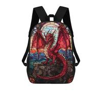 sinyumoney Kids School Book Bag Red Dragon Stained Glass Children's School Backpack Fashion Casual Travel Rucksacks 3D Printed Funny Cool Book Bags 17inch
