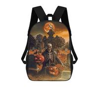 sinyumoney Kids School Book Bag Skeleton with Pumpkins on Halloween Children's School Backpack Fashion Casual Travel Rucksacks 3D Printed Funny Cool Book Bags 17inch