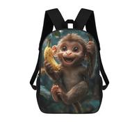 sinyumoney Kids School Book Bag Smiling Monkey with Banana Children's School Backpack Fashion Casual Travel Rucksacks 3D Printed Funny Cool Book Bags 17inch