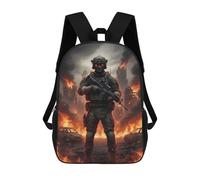 sinyumoney Kids School Book Bag Soldier in Burning City Children's School Backpack Fashion Casual Travel Rucksacks 3D Printed Funny Cool Book Bags 17inch