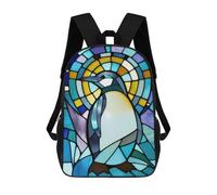 sinyumoney Kids School Book Bag Stained Glass Penguin Artwork Children's School Backpack Fashion Casual Travel Rucksacks 3D Printed Funny Cool Book Bags 17inch