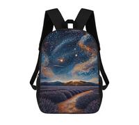 sinyumoney Kids School Book Bag Starry Night Lavender Field in Pointillist Style Children's School Backpack Fashion Casual Travel Rucksacks 3D Printed Funny Cool Book Bags 17inch
