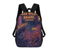 sinyumoney Kids School Book Bag Urban Wildlife Brawl Cartoon Illustration Children's School Backpack Fashion Casual Travel Rucksacks 3D Printed Funny Cool Book Bags 17inch
