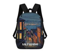 sinyumoney Kids School Book Bag Valparaiso Chile Night Cityscape Art Children's School Backpack Fashion Casual Travel Rucksacks 3D Printed Funny Cool Book Bags 17inch
