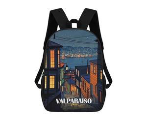 sinyumoney Kids School Book Bag Valparaiso Chile Night Cityscape Art Children's School Backpack Fashion Casual Travel Rucksacks 3D Printed Funny Cool Book Bags 17inch