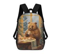 sinyumoney Kids School Book Bag Vintage Xmas Bear with Tea Children's School Backpack Fashion Casual Travel Rucksacks 3D Printed Funny Cool Book Bags 17inch