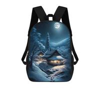 sinyumoney Kids School Book Bag Winter Cabin Under Moonlight Children's School Backpack Fashion Casual Travel Rucksacks 3D Printed Funny Cool Book Bags 17inch