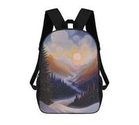 sinyumoney Kids School Book Bag Winter Mountain Valley in Pointillist Style Children's School Backpack Fashion Casual Travel Rucksacks 3D Printed Funny Cool Book Bags 17inch