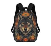 sinyumoney Kids School Book Bag Wolf with Golden Eyes Geometric Style Children's School Backpack Fashion Casual Travel Rucksacks 3D Printed Funny Cool Book Bags 17inch