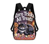 sinyumoney Kids School Book Bag Zero Tricks, All Treats Halloween Cat Children's School Backpack Fashion Casual Travel Rucksacks 3D Printed Funny Cool Book Bags 17inch