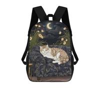 sinyumoney Kids Sleeping Cat Under Moonlight Backpack for Boys And Girls, Kid Backpack Travel Bagpack School Bag for Teenagers 17inch