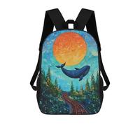 sinyumoney Kids Whale on Tracks, Surreal Art Backpack for Boys And Girls, Kid Backpack Travel Bagpack School Bag for Teenagers 17inch