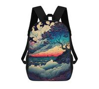 sinyumoney Kids Whimsical Coastal Sunset Backpack for Boys And Girls, Kid Backpack Travel Bagpack School Bag for Teenagers 17inch