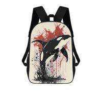 sinyumoney Killer Whale Ink Painting Children's School Backpack 3D Printed for Kids Travel Rucksacks Book Bags for Boys Elementary School Students 17inch