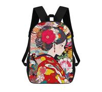 sinyumoney Kimono Flowers Japan Art Backpacks 3D Printed Kids School Backpack Outdoor Casual Daypack Fashion Casual Children Backpacks Cute Travel Bags 17inch
