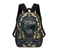 sinyumoney King Black Gold Wolf Kids School Backpack 17 Inch School Bag 3D Printed School Bag for Boys Elementary And Middle School Students