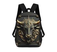 sinyumoney King Bull Golden Art Deco School Backpack Lightweight Schoolbag Dayback Bookbag College for Men, Women & Teenage Boys 17inch