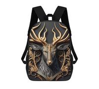 sinyumoney King Deer Golden Art Deco Kids Backpack 17 Inch School Bag 3D Printed Cartoon School Backpacks for Boys And Teenager School Students