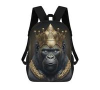 sinyumoney Kingly Gorilla Majesty 3D Printed Children's School Backpack for Kids High Capacity Travel Rucksacks Book Bags Kids School Bag Back Pack 17inch