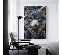 sinyumoney Kintsugi Lone Blue Wolf Wall Canvas for Living Room for Living Room Kitchen Home Decorations Modern Art Prints 16x24inch(40x60cm)