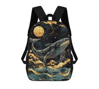 sinyumoney Kintsugi Whale Under Moon Kids School Backpack School Bag 3D Printed School Bag for Boys Elementary And Middle School Students 17inch