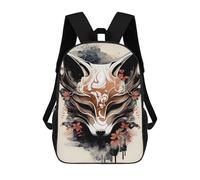 sinyumoney Kitsune Fox Mask Ink Wash Kids' Backpack 3D Printing School Bag Boys Cool Daypacks Casual Knapsack Fun Back Bag for Kids And Teenager 17inch