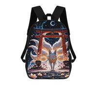 sinyumoney Kitsune Nine-tailed Fox Torii Gate Cherry Blossom Sakura Japan Backpack School Bag Secondary Causal Travel High School Bags for Boys/Girls/Teenagers 17inch