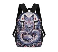 sinyumoney Kitsune Spirit Wolf School Bag Bookbag 3D Printed Children's Backpacks for Kids Boy Girl Book Bags Kids School Bag Travel Rucksacks 17inch