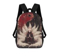 sinyumoney Kitsune with Yin Yang School Backpack School Bags for Girls Boys Backpack with Pocket Fashion School Bag Kids Backpack 17inch