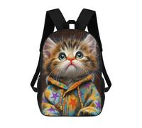 sinyumoney Kitten in Colorful Hoodie -1 Backpack School Bag High Secondary School Bags Casual Backpack - Perfect for Travel, Work And Daily Use 17inch