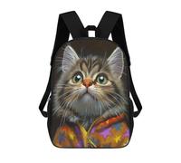 sinyumoney Kitten in Colorful Star Jacket -1 School Bag 3D Printed Backpacks Fashion Kids School Backpack Boys Rucksacks for Boys Middle School Students 17inch