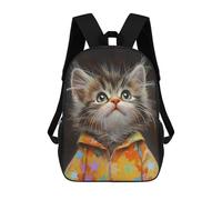 sinyumoney Kitten in Colorful Star Jacket Children's School Backpack Fashion Casual 17inch 3D Printed School Bags Boy School Backpack Large Backpack