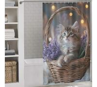 sinyumoney Kitten in Lavender Basket Fabric Polyester Modern Fabric Bathroom Decor Set for Kids Women Men 53.54x70.87Inch（136x180cm）