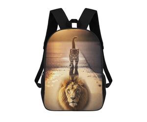 sinyumoney Kitten Lion Reflection Backpacks Kids School Backpack School Bag 3D Printed School Bag for Boys Elementary And Middle School Students 17inch