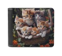 sinyumoney Kittens in A Basket -50 3D Print PU Leather Wallet Use Holds Bills RFID Blocking Fashion Slim Purse Craftsmanship Gifts 11.7cm*9.5cm