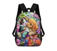 sinyumoney Kittens in Flowers with Butterflies Backpack School Bag Fashion Stationery Backpack Waterproof Casual Daypacks- Perfect for Travel, Work And Daily Use 17inch