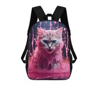sinyumoney Kitty Cat in Pink Liquid School Bag Backpack Teen Schoolbag 3D Printing Adjustable Schoolbag Fashion Pocket Bag for Kids Boys Girls Students And Teenagers Fans 17inch
