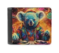sinyumoney Koala DJ in Colorful Jacket 3D Print Clutch Purse Coin Pocket ID Leather RFID Slots Note Section Leather Men's Wallet 11.7cm*9.5cm