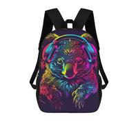 sinyumoney Koala Headphones Neon Art Print-1 School Backpack 3D Printed Children's 17inch Backpacks Bag Bookbag for Kids Boy Girl Book Bags Kids School Bag Travel Rucksacks