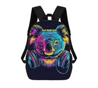 sinyumoney Koala Headphones Neon Art Print Backpacks Kids 17inch School Backpack School Bag 3D Printed School Bag for Boys Elementary And Middle School Students