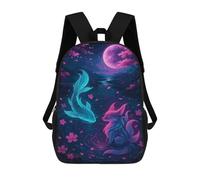 sinyumoney Koi Fish And Fox in Moonlight 17 Inch Backpacks Kids Schoolbag,3D Printed Elementary And Middle School Students Backpacks for Boys Girls