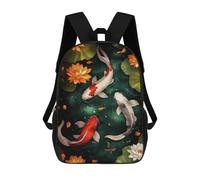 sinyumoney Koi Fish And Lotus Pond School Bags School Secondary High School College Backpack Travel for Girl, Teen Girls 17inch