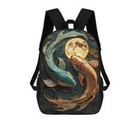 sinyumoney Koi Fish And Moon Japanese Asian Yin And Yang Backpack School Bag Daypacks Business Backpack Water Resistant Bookbag for Men/Women 17inch