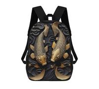 sinyumoney Koi Fish Gold Relief Deco Backpack School Bag Water Resistant School Bag Business Backpack for Boys/Girls/Teenagers 17inch