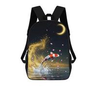 sinyumoney Koi Fish Leaping Under Crescent Moon School Backpack Computer Rucksack for School/Work/Travel for Girl, Teen Girls 17inch