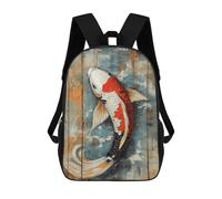 sinyumoney Koi Fish on Wood Panel Tranquil Folk Art School Backpack Rucksack Casual Daypacks School Work Travel Bag for Camping Outdoor Adventures And Daily Travel 17inch