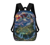 sinyumoney Koi Fish Over Floating Island Backpacks 3D Printed 17inch Kids School Backpack Outdoor Casual Daypack Casual Travel Bags for Middle School Students