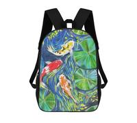 sinyumoney Koi Fish Pond Watercolor School Bag Bookbag 3D Printed Children's Backpacks for Kids Boy Girl Book Bags Kids School Bag Travel Rucksacks 17inch
