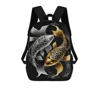 sinyumoney Koi Fish Silver Gold School Backpack for Girls 17inch Casual Daypack Lightweight Rucksack Boy Girl Backpack for Middle School Students